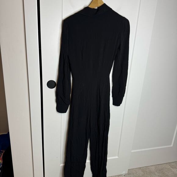 Reformation Ferris Black Tie Front Collared Cut Out Jumpsuit Size 4 - Picture 6 of 6